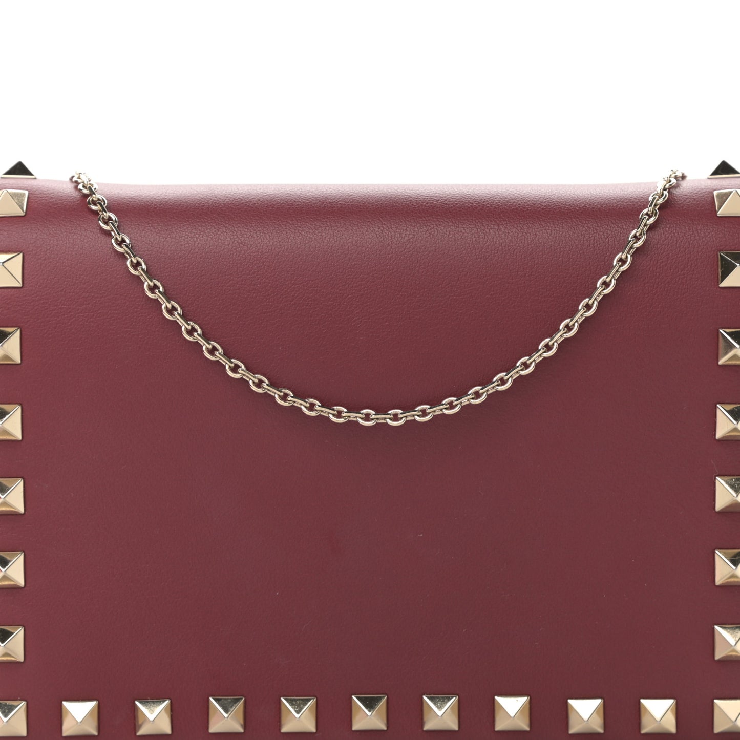 Calfskin Rockstud Wallet on Chain Camelia