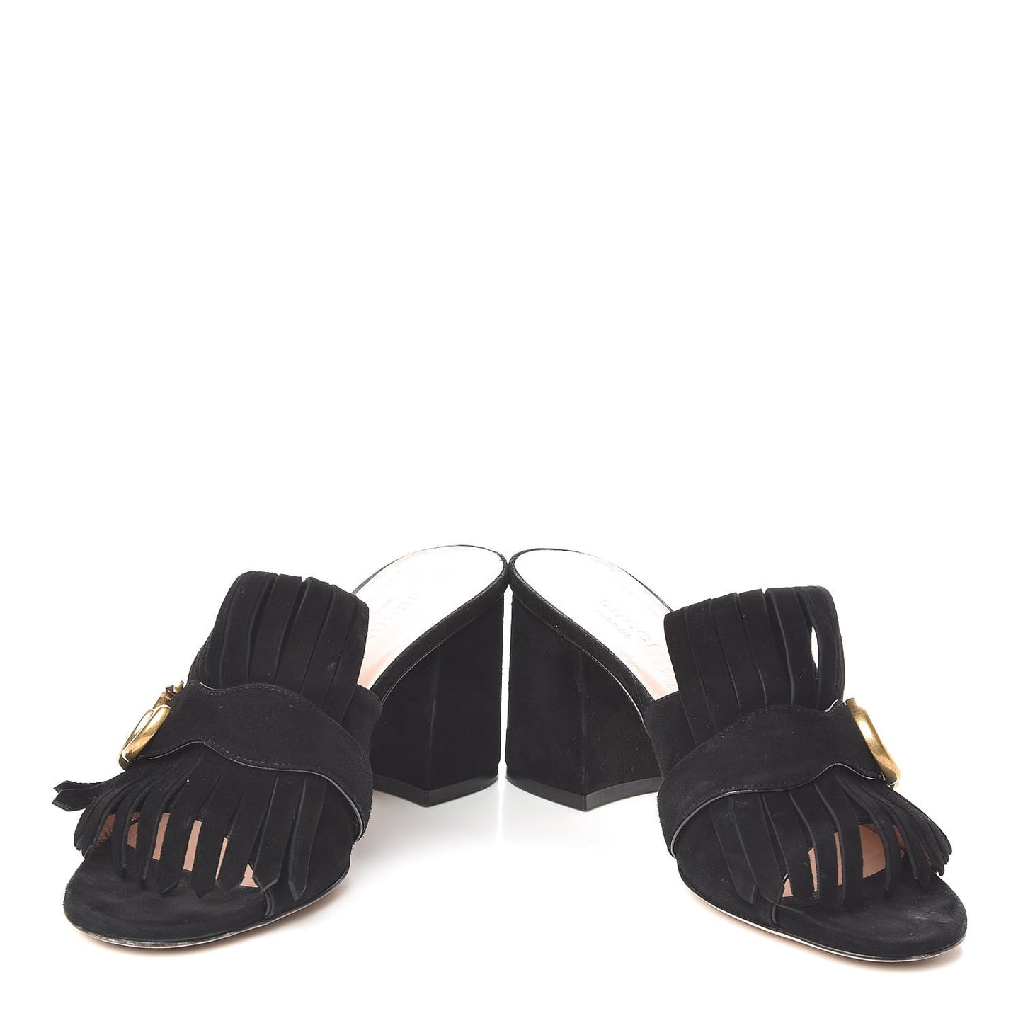 Kid Scamosciato GG Marmont Fringe 75mm Slide Sandals 36.5 Black