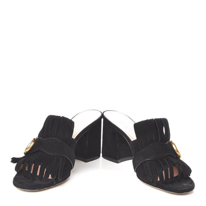 Gucci Kid Scamosciato GG Marmont Fringe 75mm Slide Sandals 36.5 Black 10 of 11