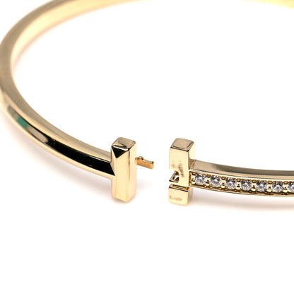 Tiffany 18K Yellow Gold Diamond Narrow T1 Hinged Bangle Bracelet 6 of 7