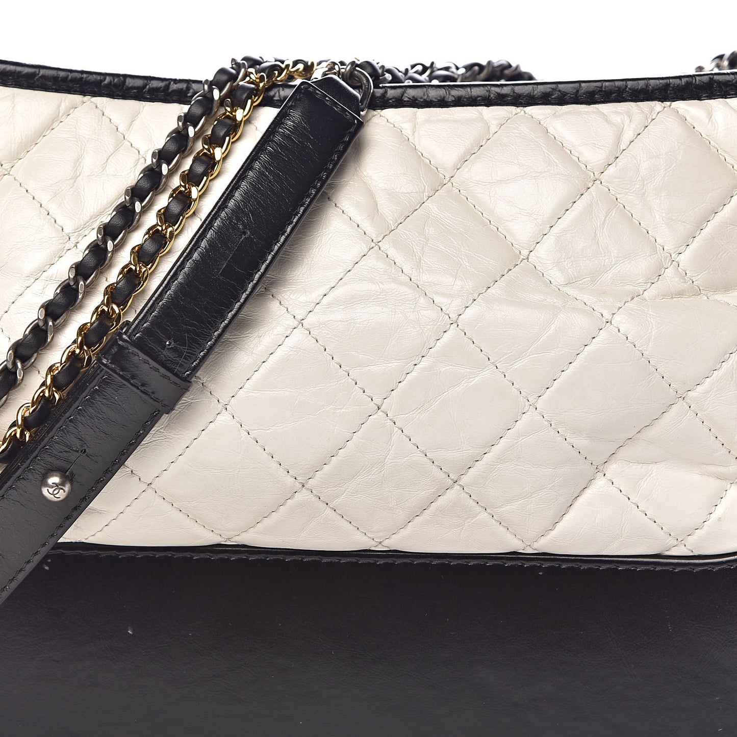 Aged Calfskin Quilted Medium Gabrielle Hobo Black White