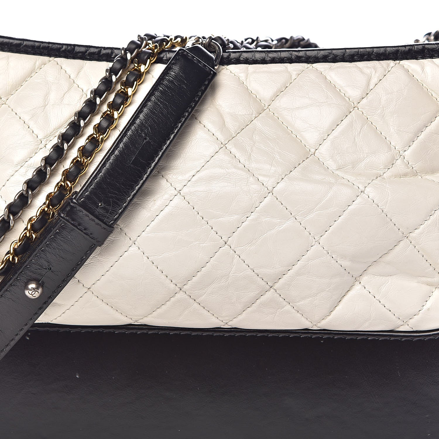 Chanel Aged Calfskin Quilted Medium Gabrielle Hobo Black White 13 of 13
