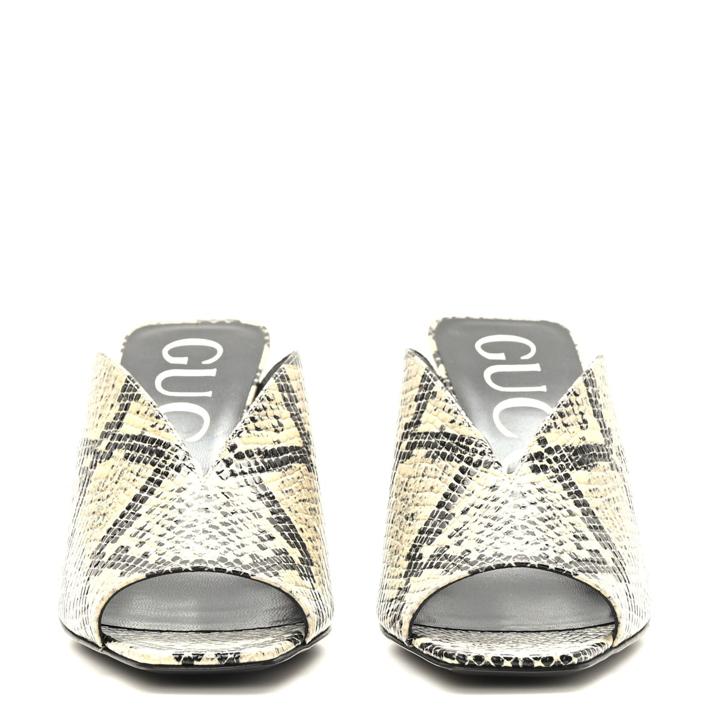 Calfskin Python Print Square G Slide Sandals 36 Beige Avana