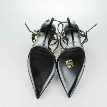 Valentino Garavani Pebbled Calfskin Turquoise Rockstud Rolling Ankle Strap 65mm Pumps 40 Black 5 of 7