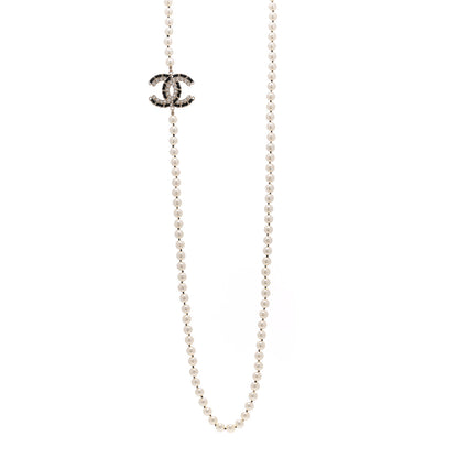 Chanel Pearl Crystal Lambskin CC Long Necklace Gold Black 1 of 6
