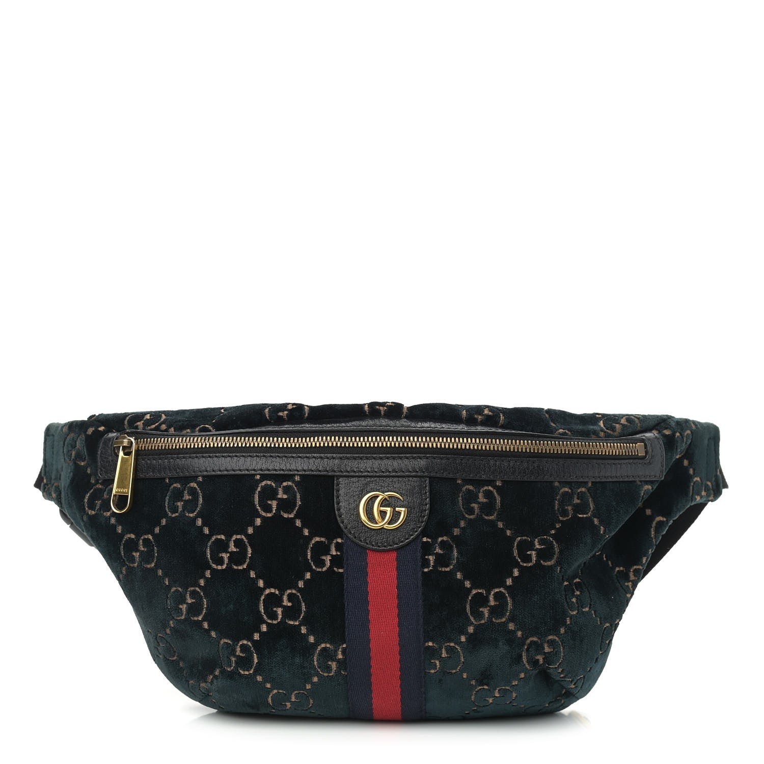 Gucci Velvet GG Monogram Web Belt Bag Blue Beige 1 of 13