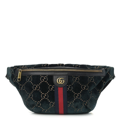 Gucci Velvet GG Monogram Web Belt Bag Blue Beige 1 of 13