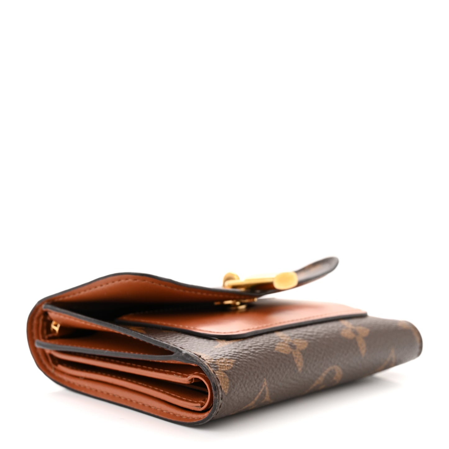 Monogram Flower Lock Compact Wallet Caramel