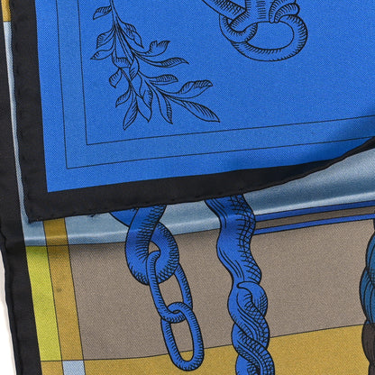 Hermes Silk Double Face Della Cavalleria Finesse Scarf 90 Bleu Gold Taupe 4 of 5