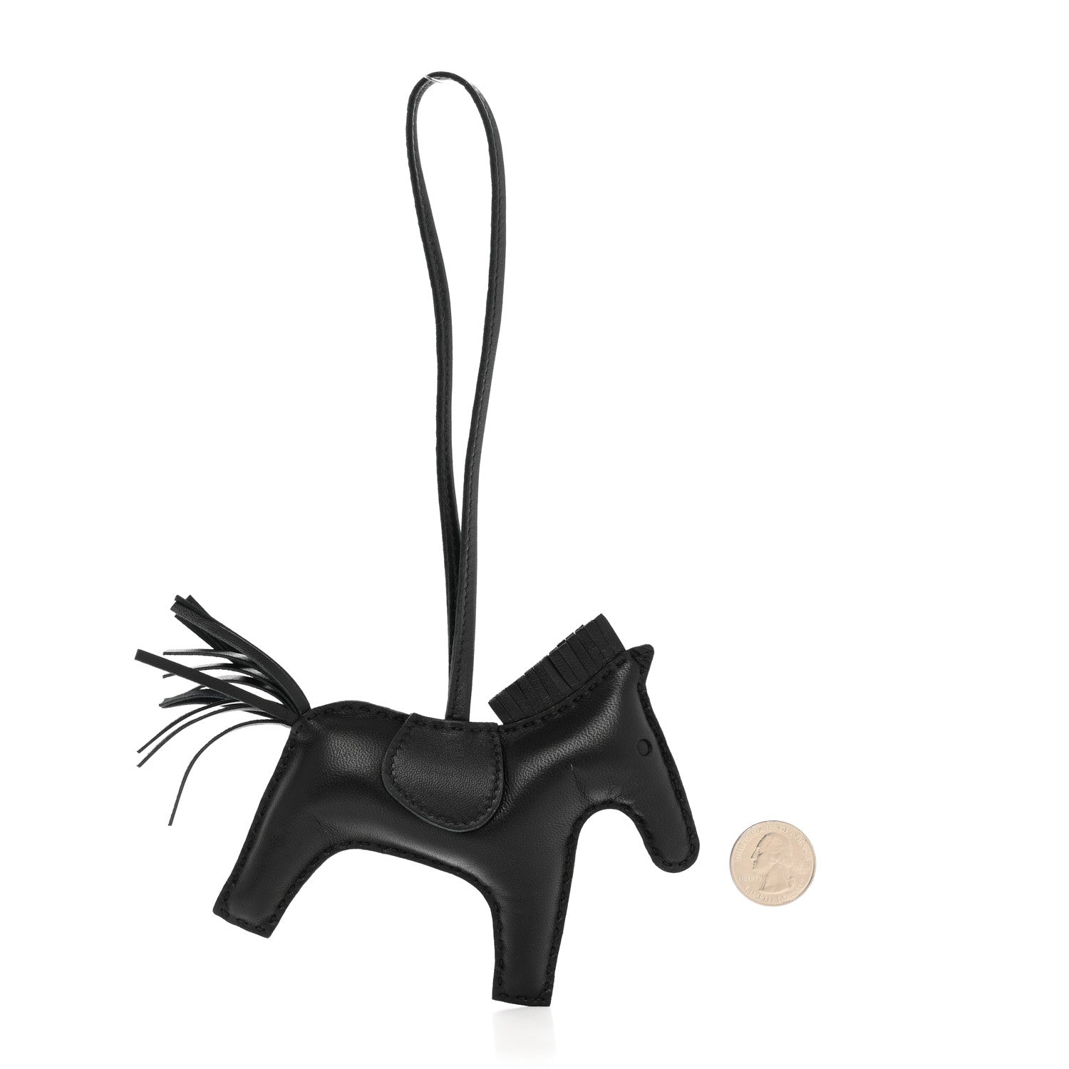 Hermes Milo Lambskin Grigri Rodeo Horse Bag Charm MM So Black 2 of 5