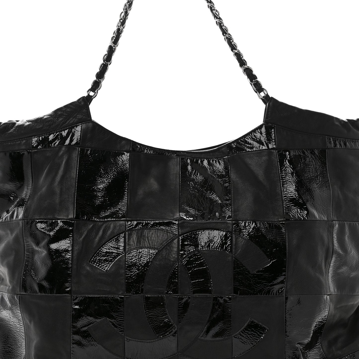 Patent Patchwork Large Brooklyn Tote Black