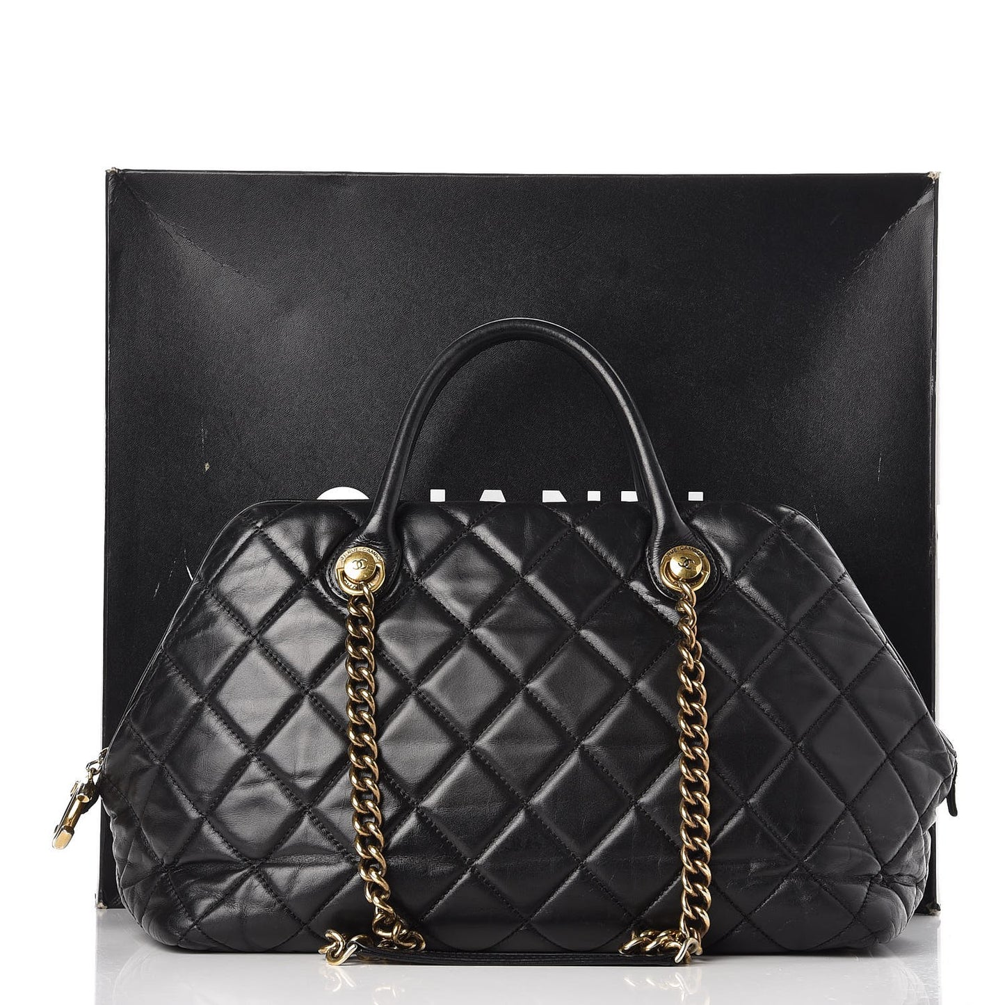 Glazed Calfskin Castle Rock Bowling Bag Black