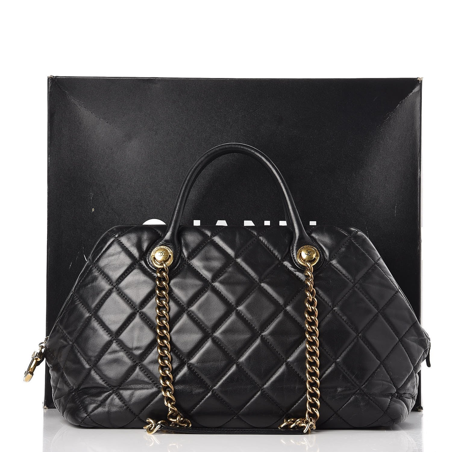 Chanel Glazed Calfskin Castle Rock Bowling Bag Black 14 of 18