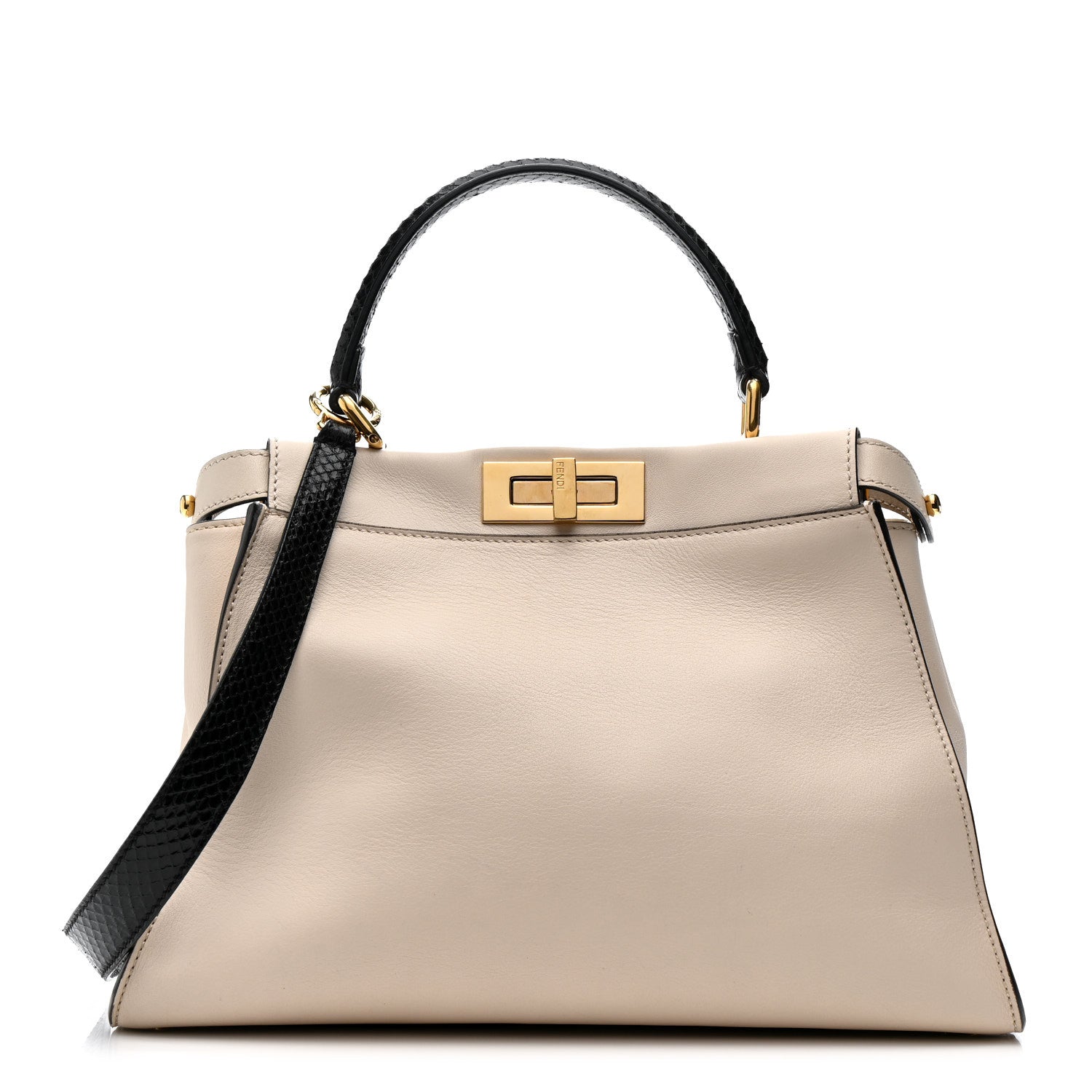 Fendi Vitello Seta Snakeskin Monster Eyes Medium Peekaboo Iconic Satchel  Amido Sand Black 3 of 57