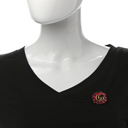 Gucci Metal Crystal Double G Brooch Aged Gold Red 2 of 5