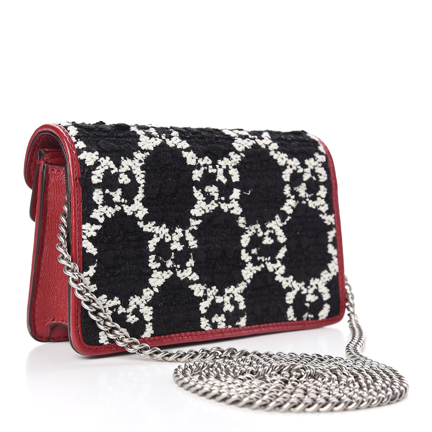 Tweed GG Monogram Super Mini Dionysus Shoulder Bag Black White Romantic Cherry