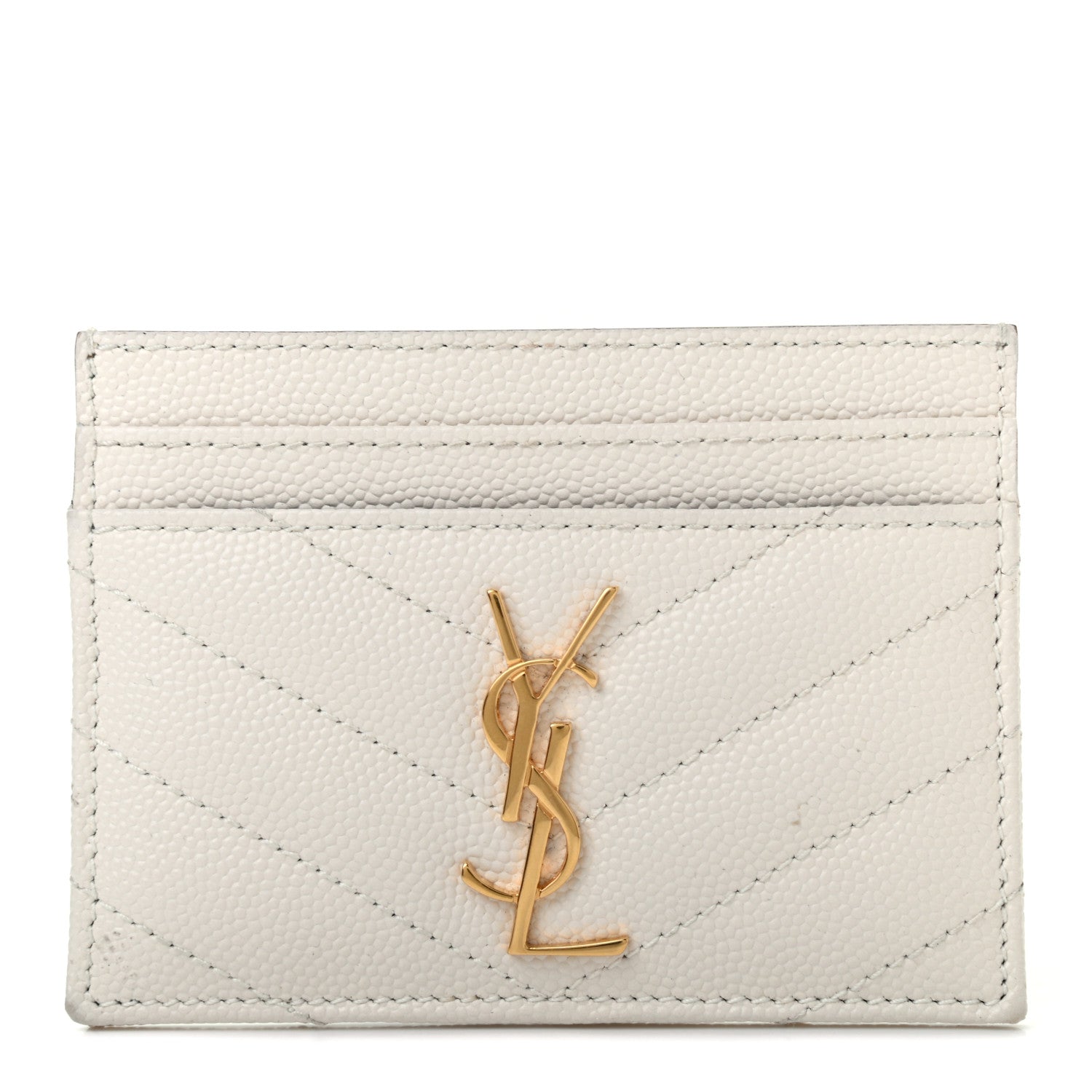 Saint Laurent Grain De Poudre Matelasse Chevron Monogram Credit Card Case Crema Soft 1 of 9