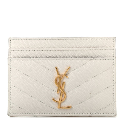 Saint Laurent Grain De Poudre Matelasse Chevron Monogram Credit Card Case Crema Soft 1 of 9