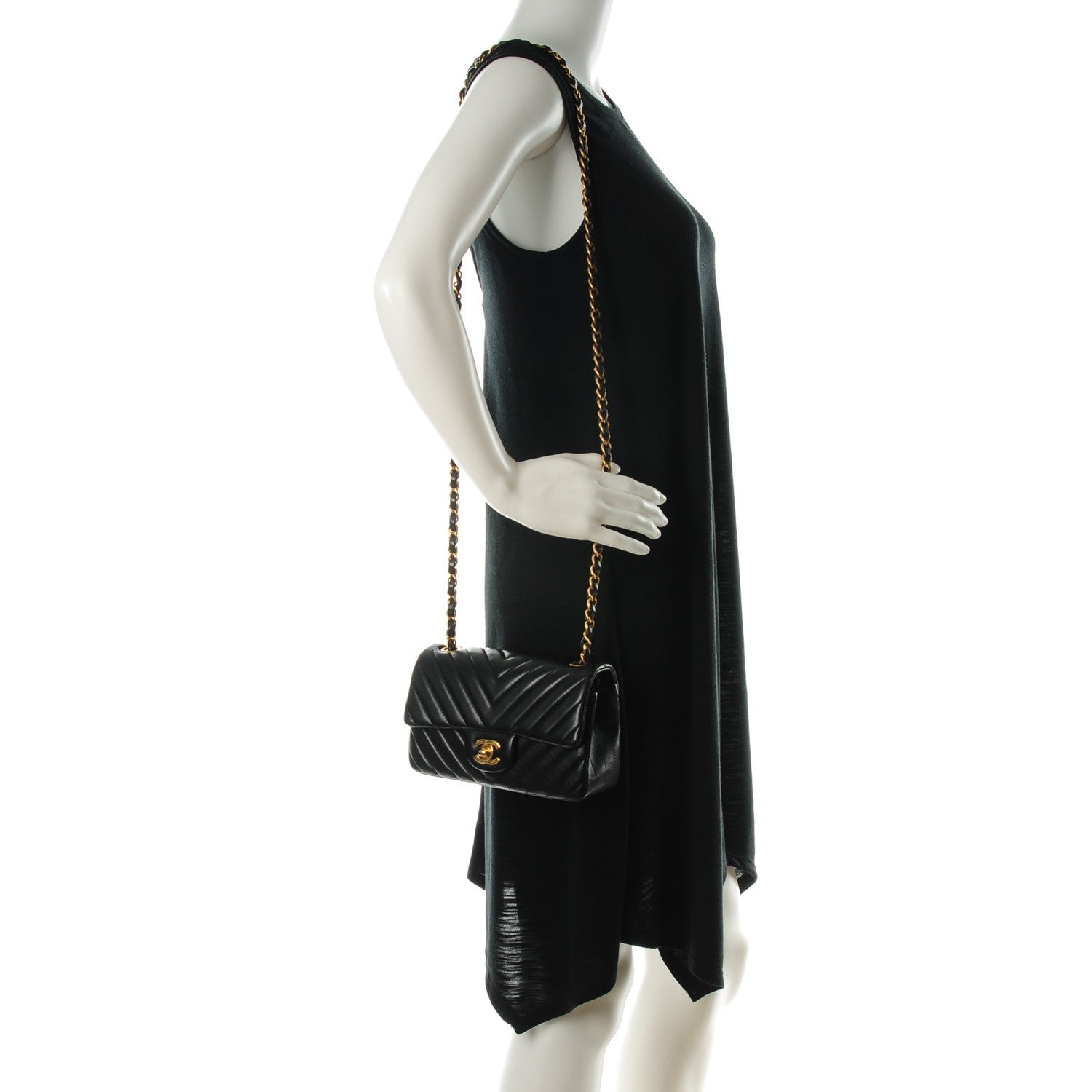 Chanel Lambskin Chevron Quilted Mini Rectangular Flap Black 2 of 8