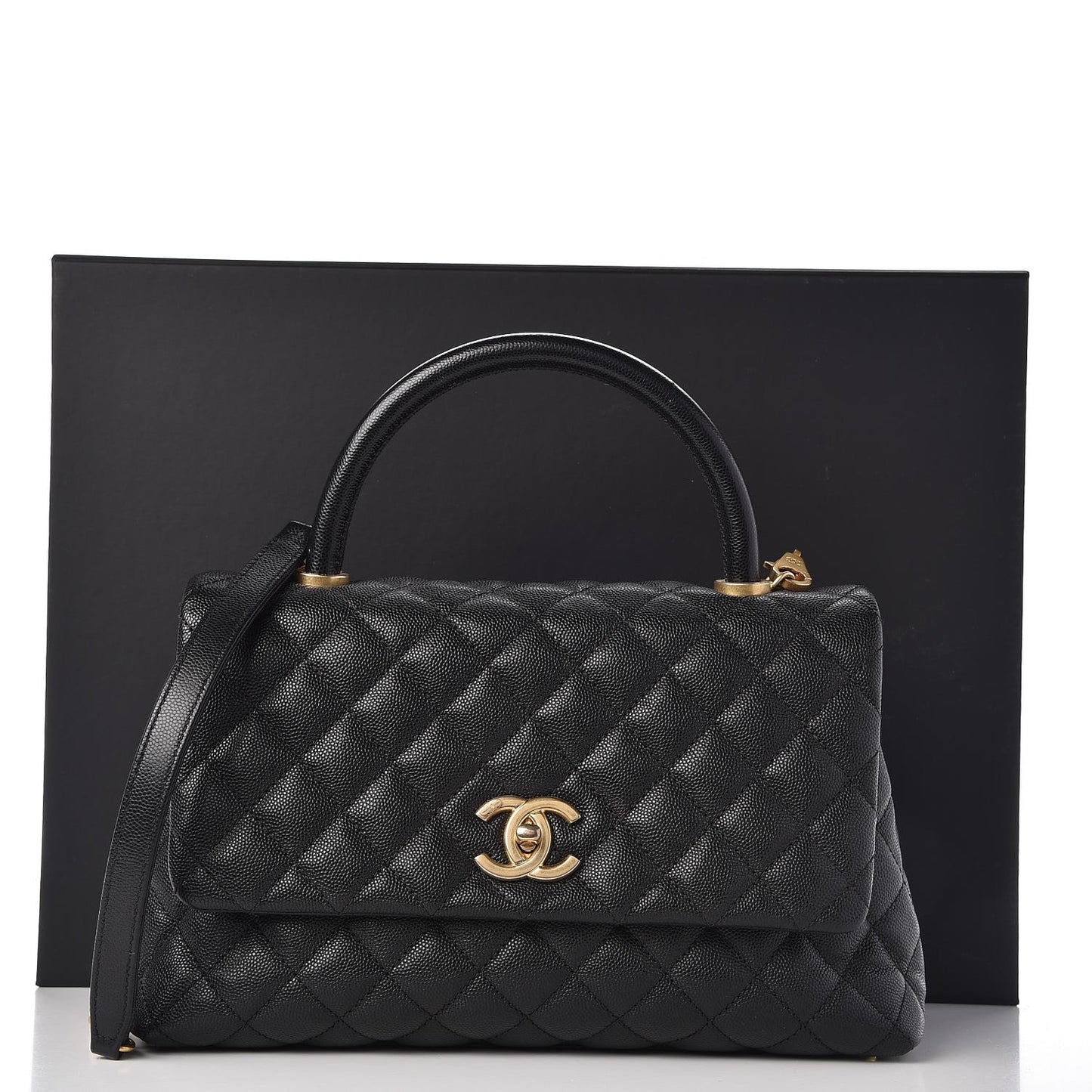 Caviar Quilted Small Coco Handle Flap Black
