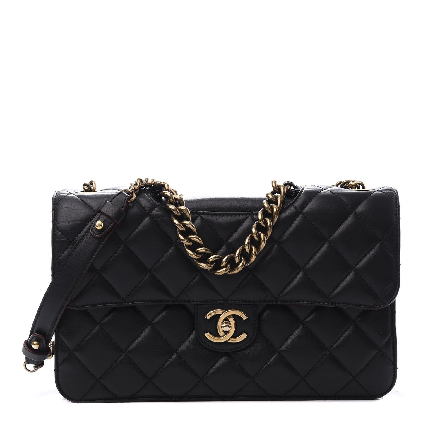 Calfskin Quilted Large Perfect Edge Flap Black