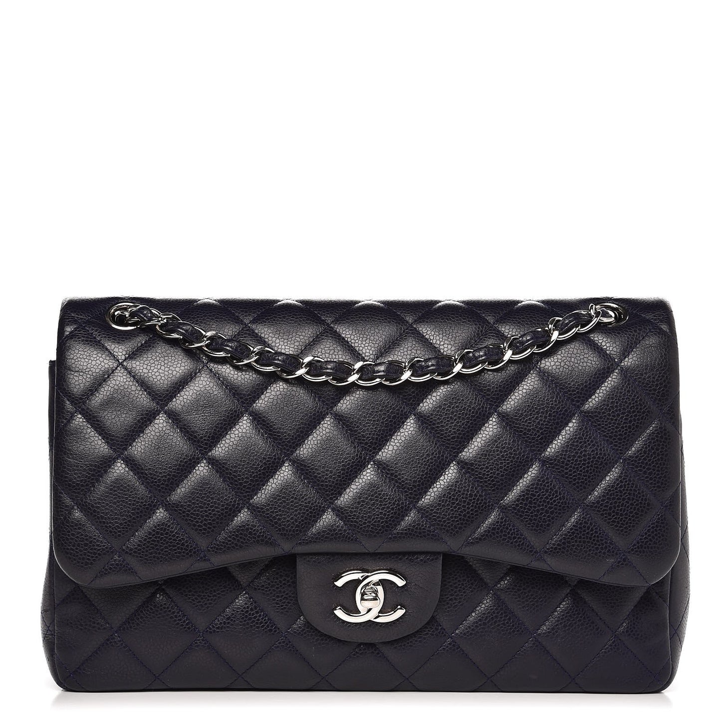 Caviar Quilted Jumbo Double Flap Navy Blue