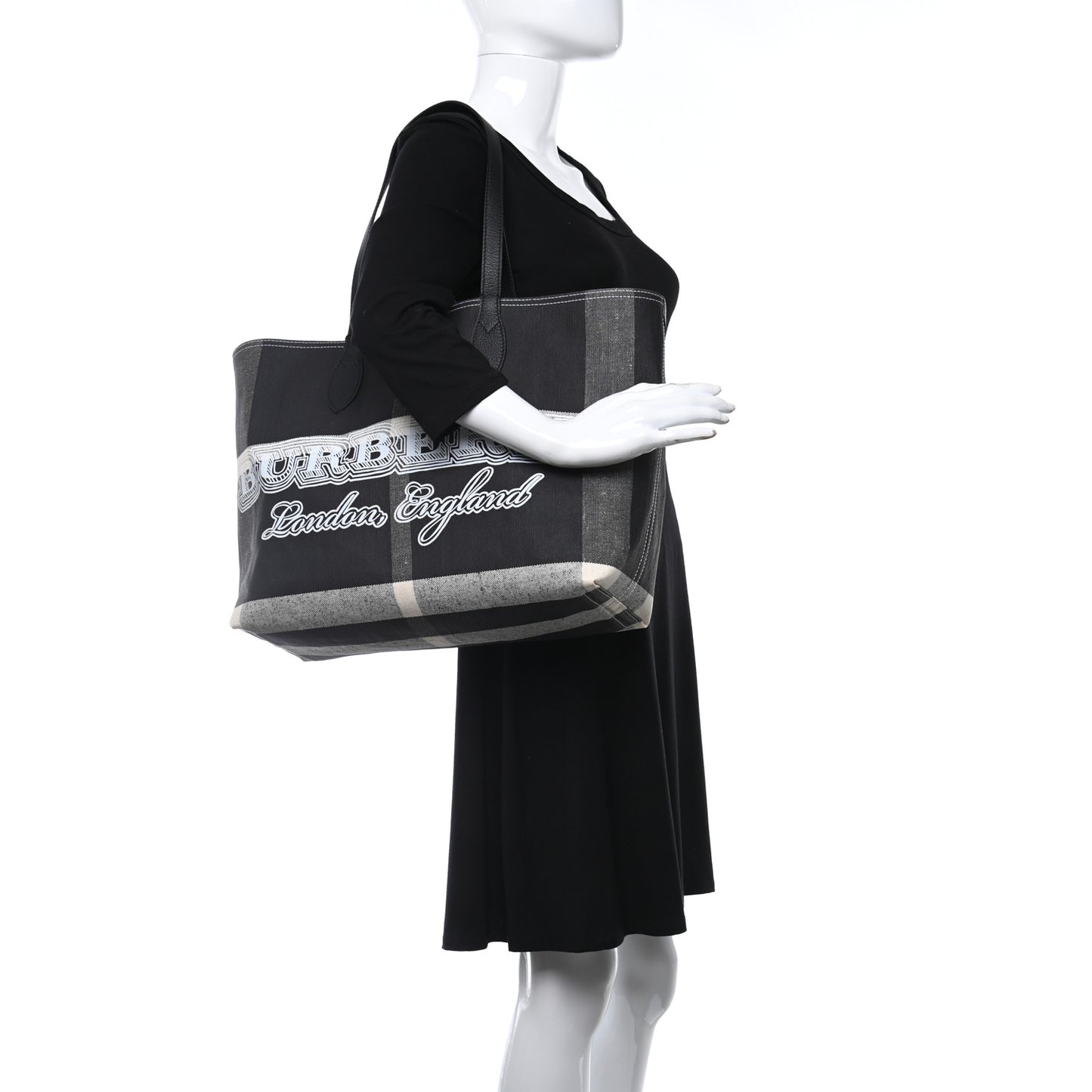 Coated Canvas Mega Check Medium Doodle Tote Black White