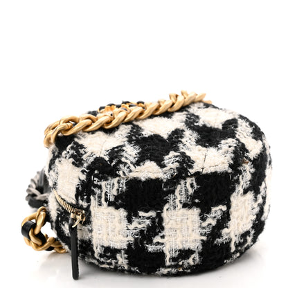 Chanel Wool Tweed Lambskin Quilted Chanel 19 Round Clutch With Chain and Coin Purse Black White 4 of 10