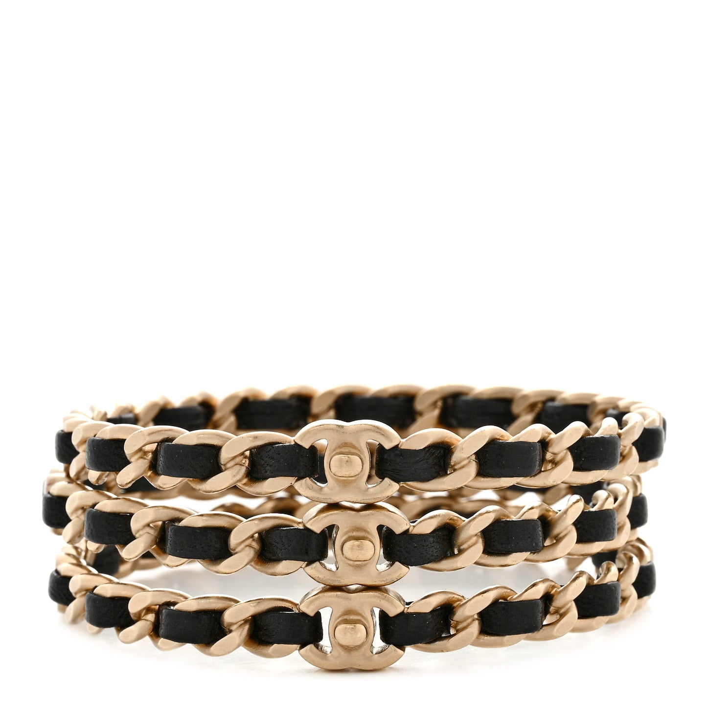 Lambskin Chain Turnlock CC Bangle Set of 3 Black