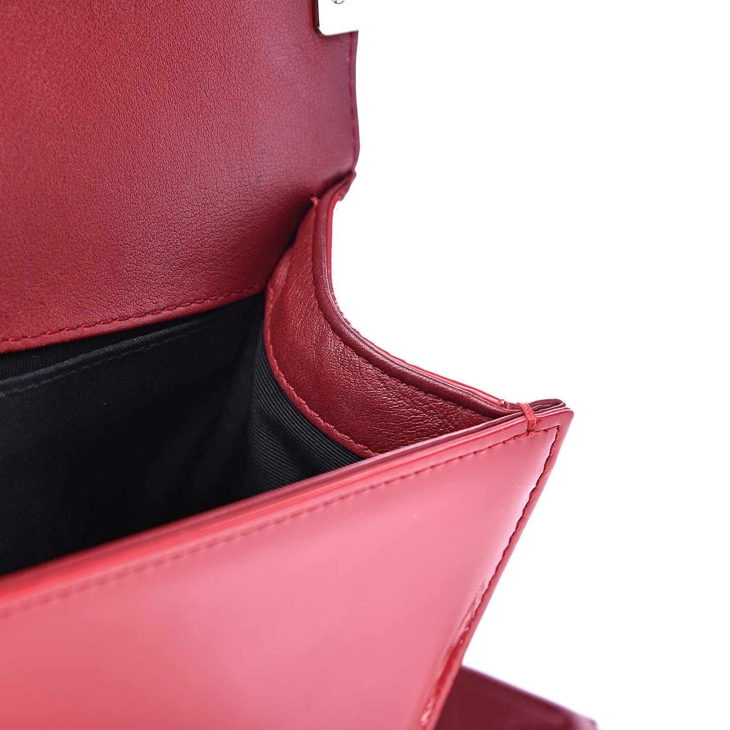 Patent Calfskin Quilted Medium Plexiglass Boy Flap Red