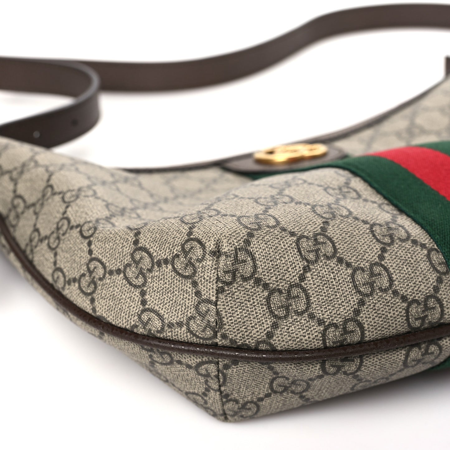 GG Supreme Monogram Web Small Ophidia Half Moon Hobo Brown