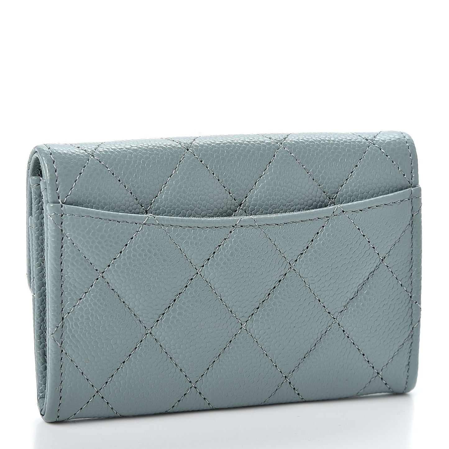 Caviar Quilted Flap Card Holder Wallet Light Blue