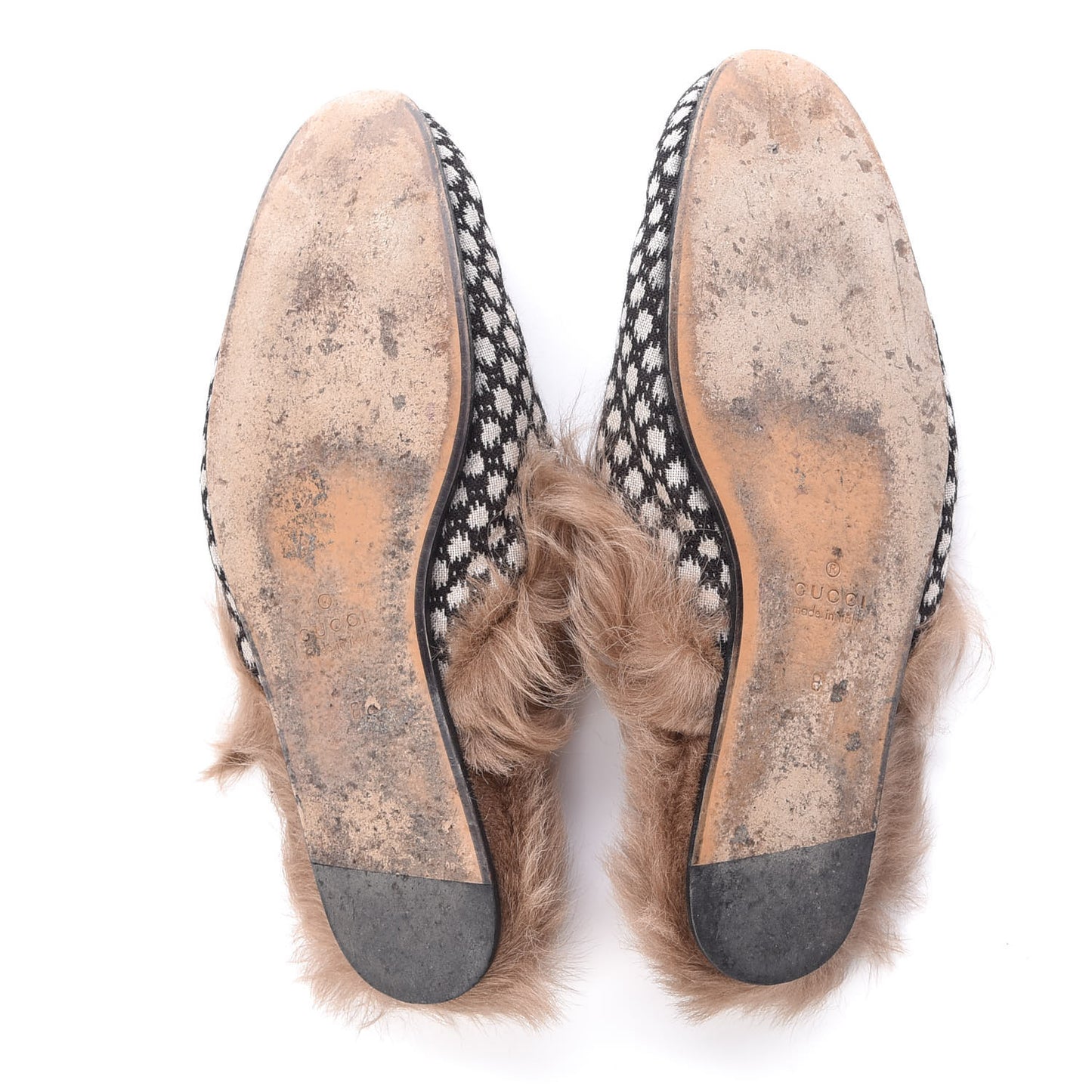 Canvas Fur Mens Princetown Slippers 8 Black White