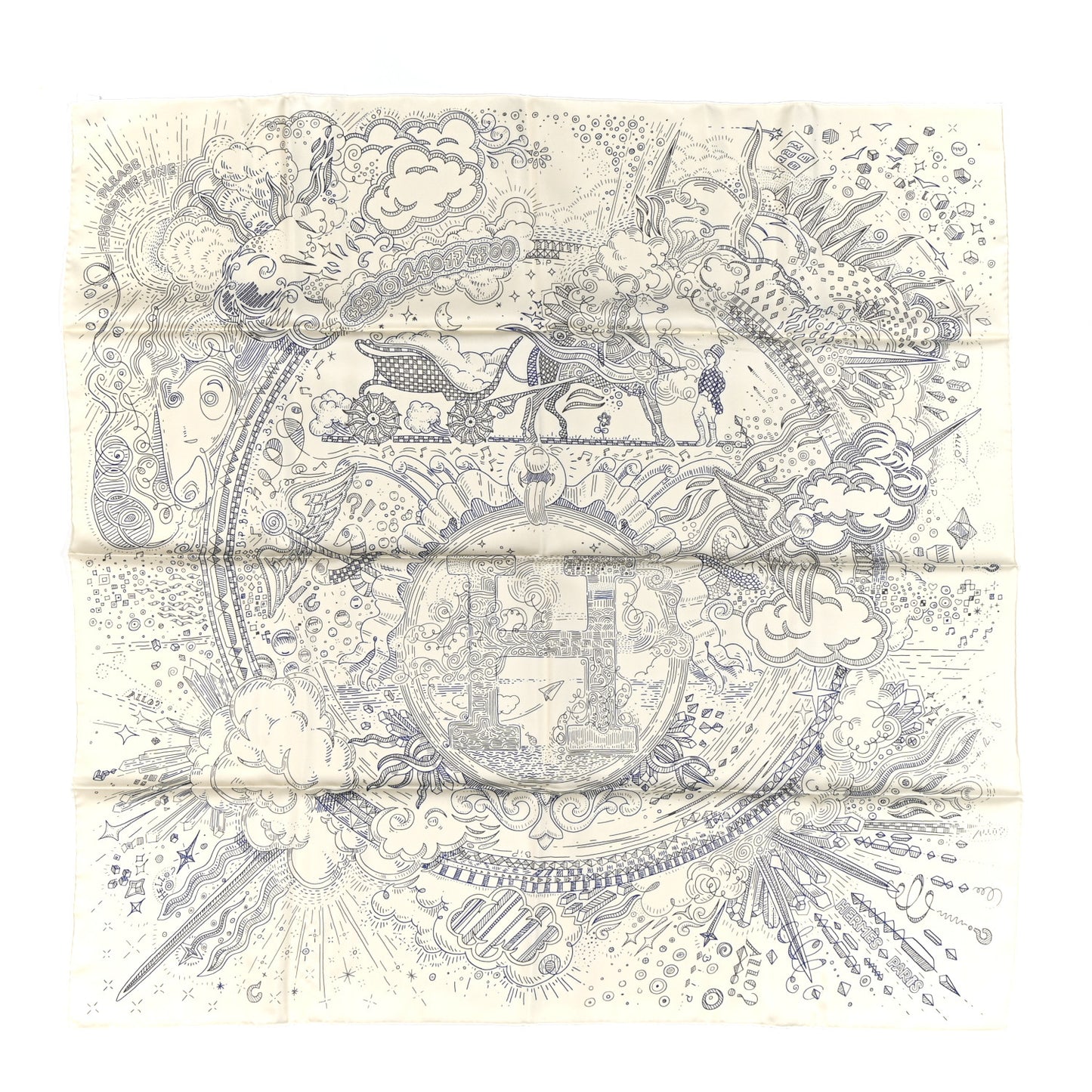 Silk Please Hold The Line Scarf 90 Creme Bleu Gris