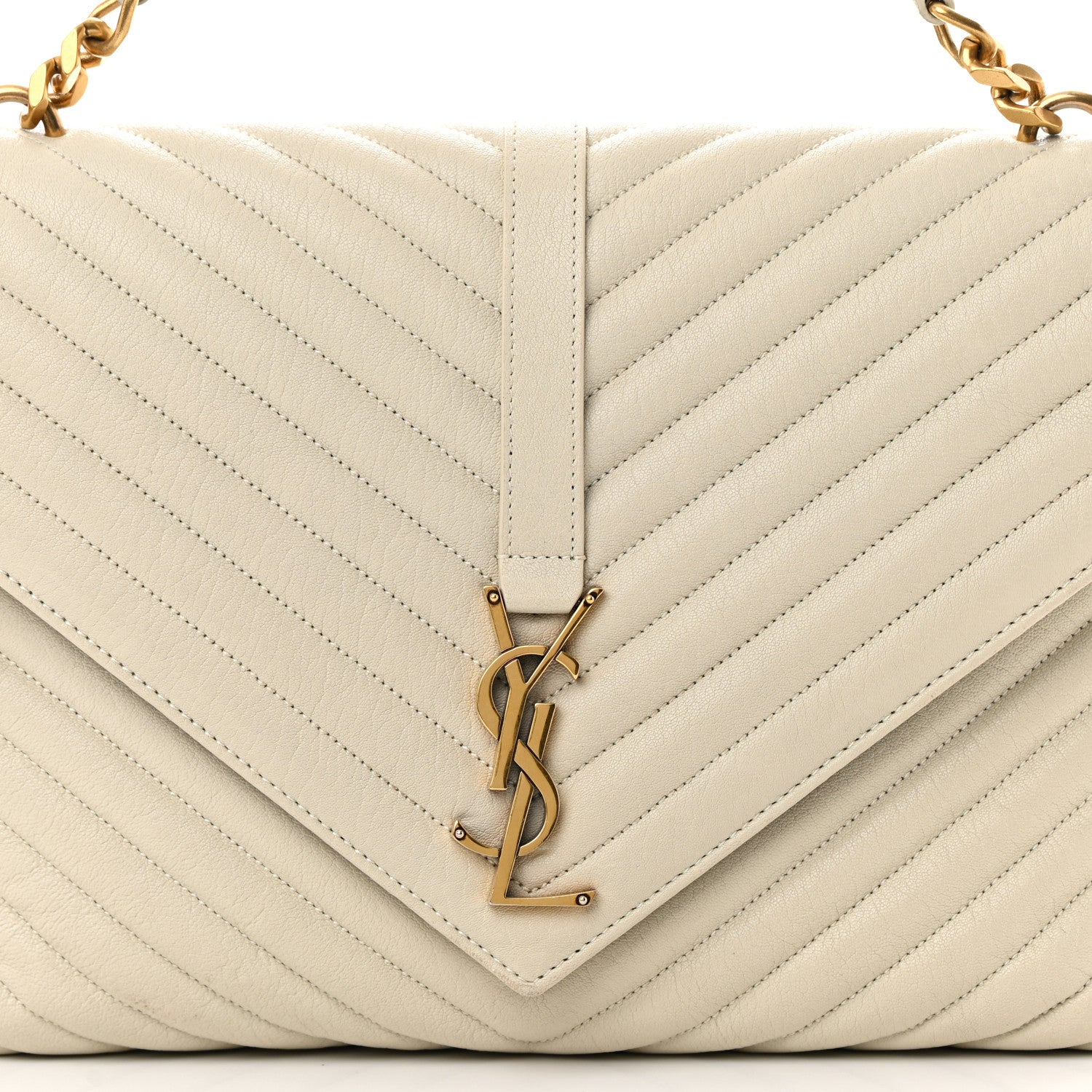 Saint Laurent Sheepskin Matelasse Chevron Monogram Large College Satchel Cream Soft 7 of 18