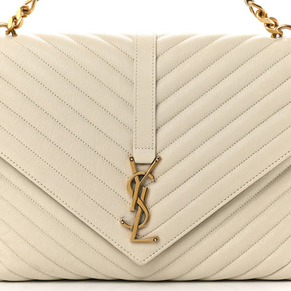 Saint Laurent Sheepskin Matelasse Chevron Monogram Large College Satchel Cream Soft 7 of 18