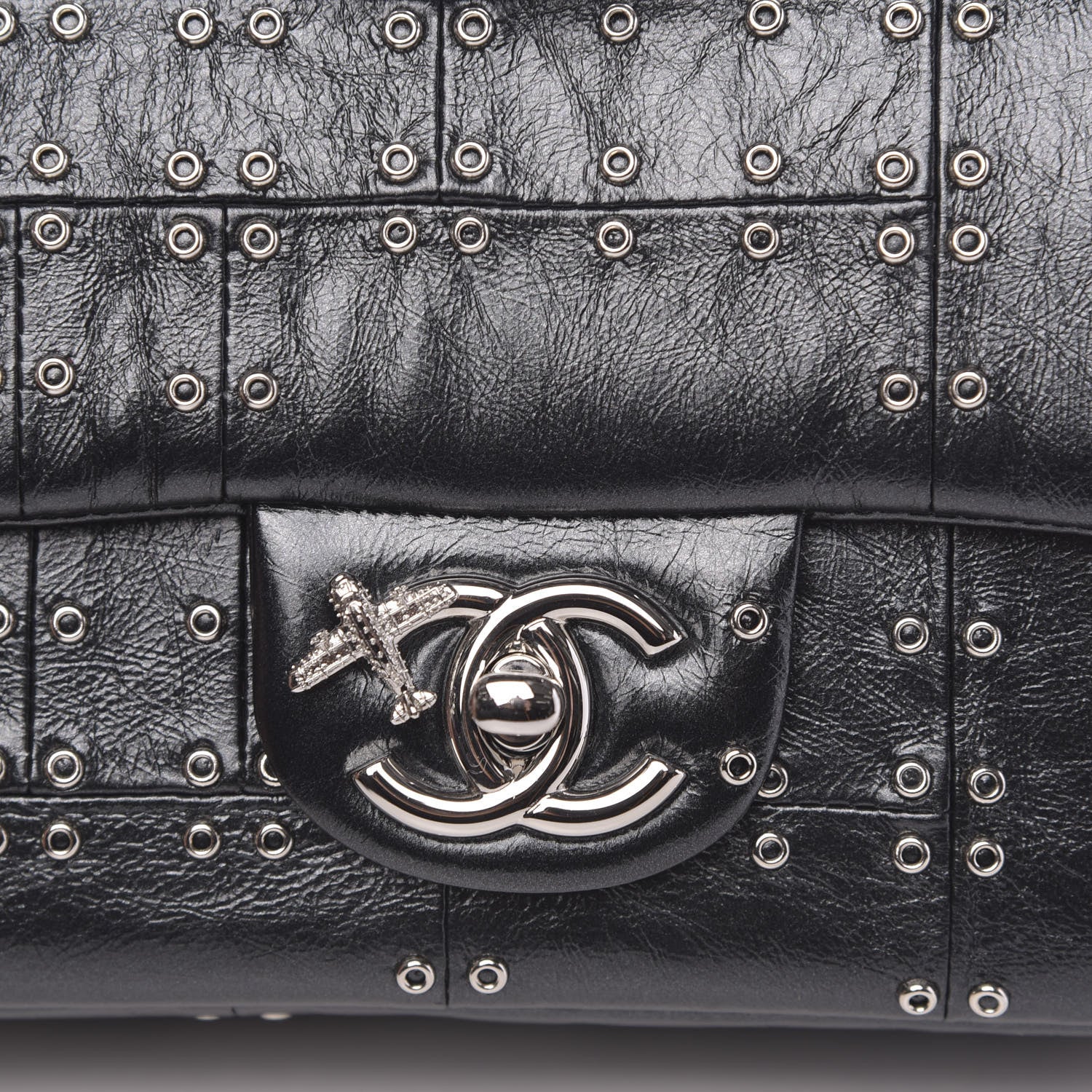 Chanel Glazed Calfskin Grommet Embellished Mini Airline Rectangular Flap Black 8 of 9