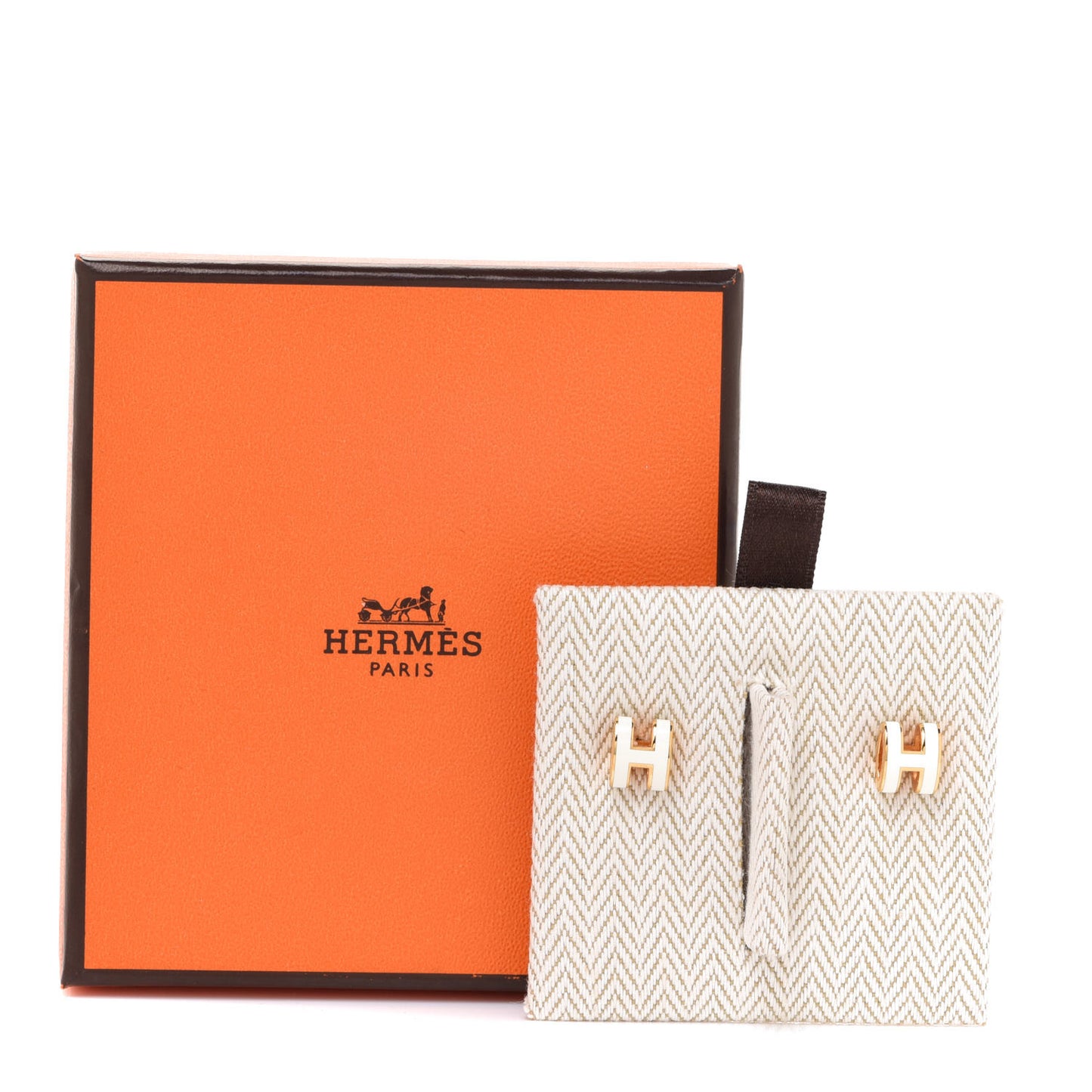 Gold Lacquered Mini Pop H Earrings White
