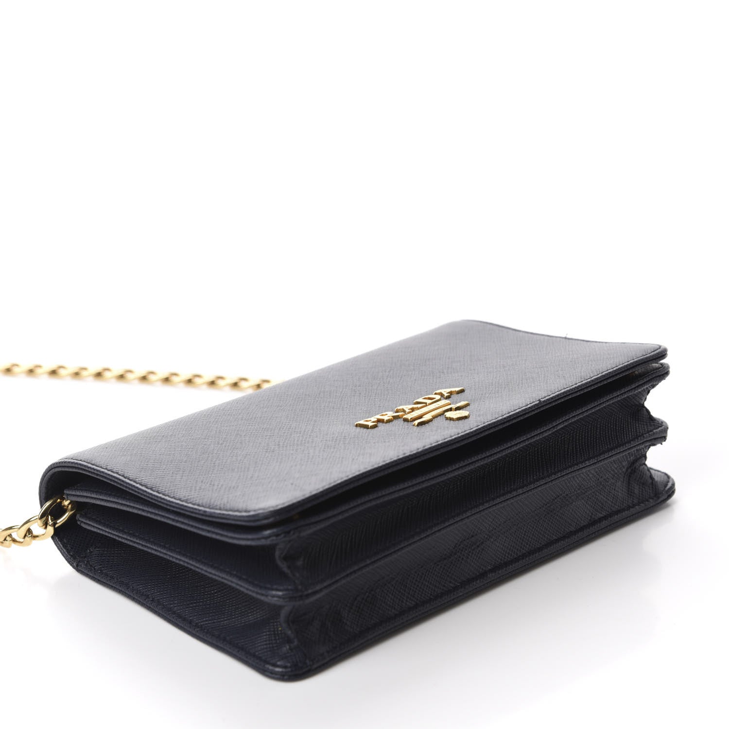 Prada Saffiano Lux Chain Wallet Baltico 4 of 11