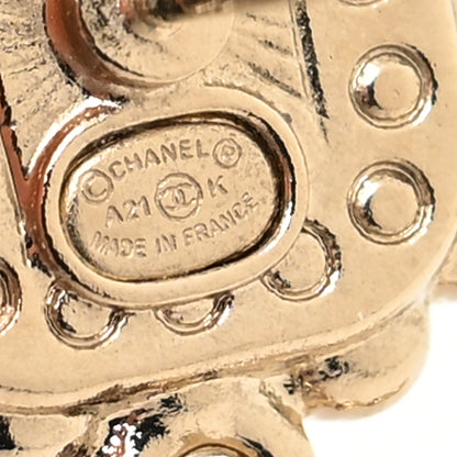 Chanel Metal Square Crystal Pearl CC Drop Earrings Pink Gold 4 of 4