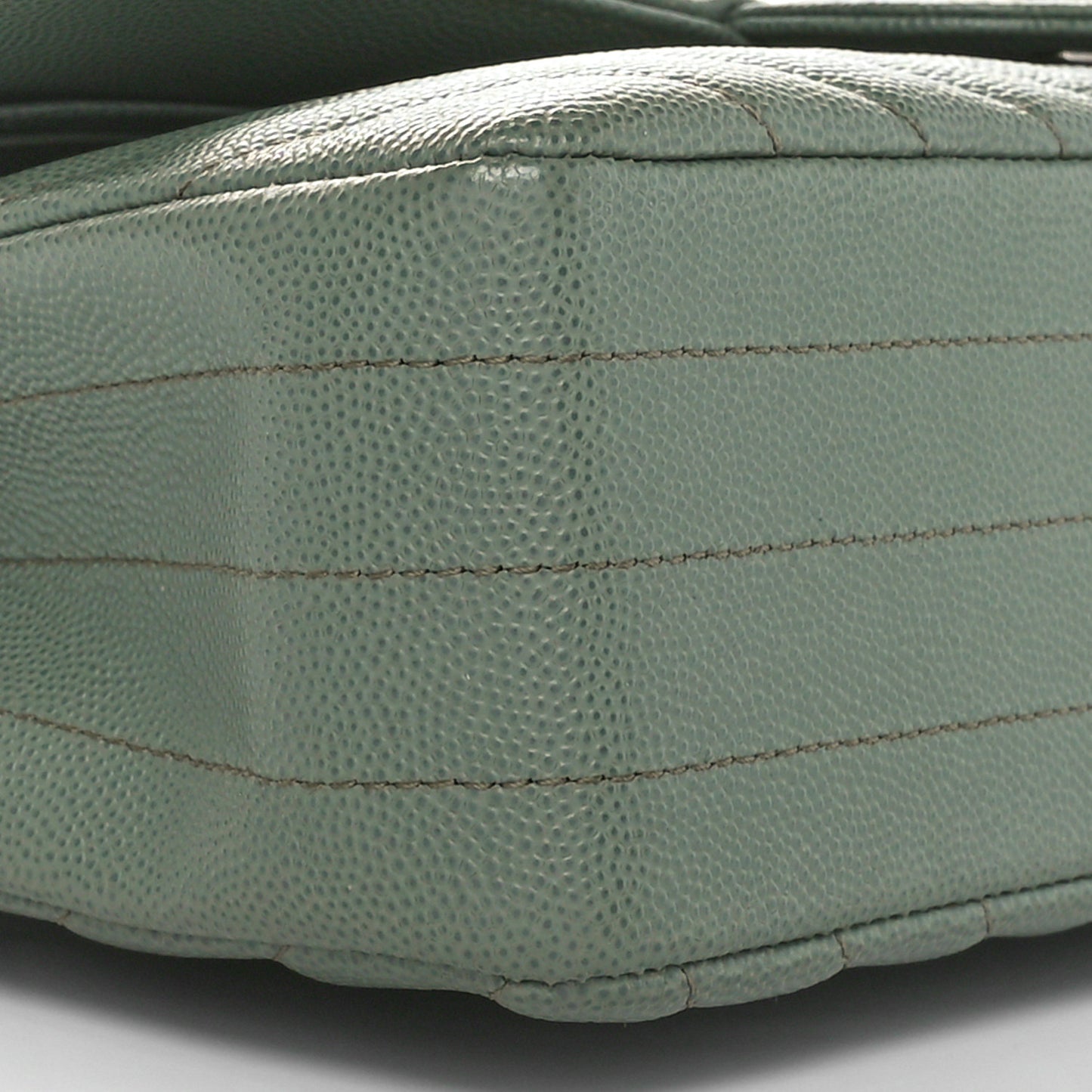 Caviar Chevron Quilted Medium Double Flap  Green