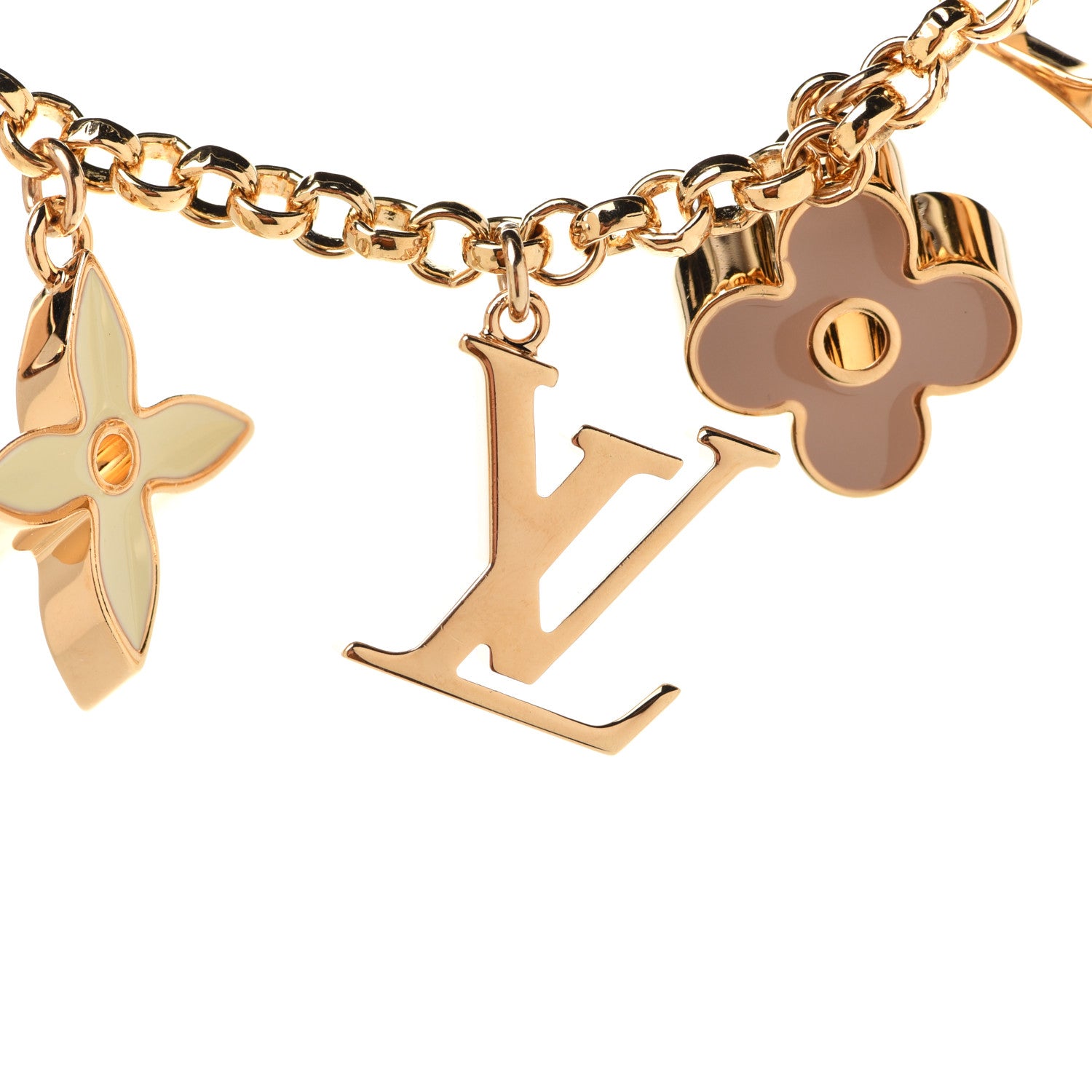 Louis Vuitton Brass Enamel Fleur De Monogram Bag Charm Chain Gold 3 of 4