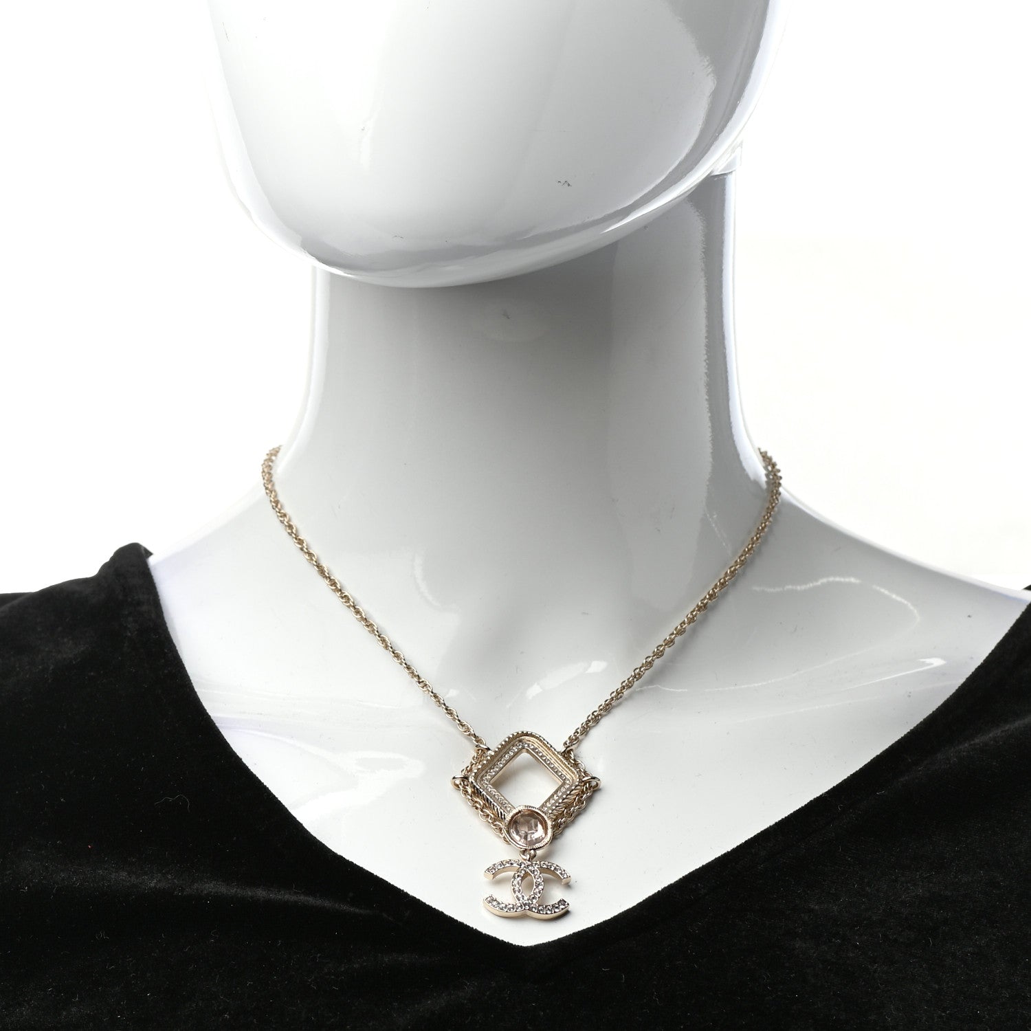 Chanel Crystal CC Drop Logo Necklace Gold 2 of 6