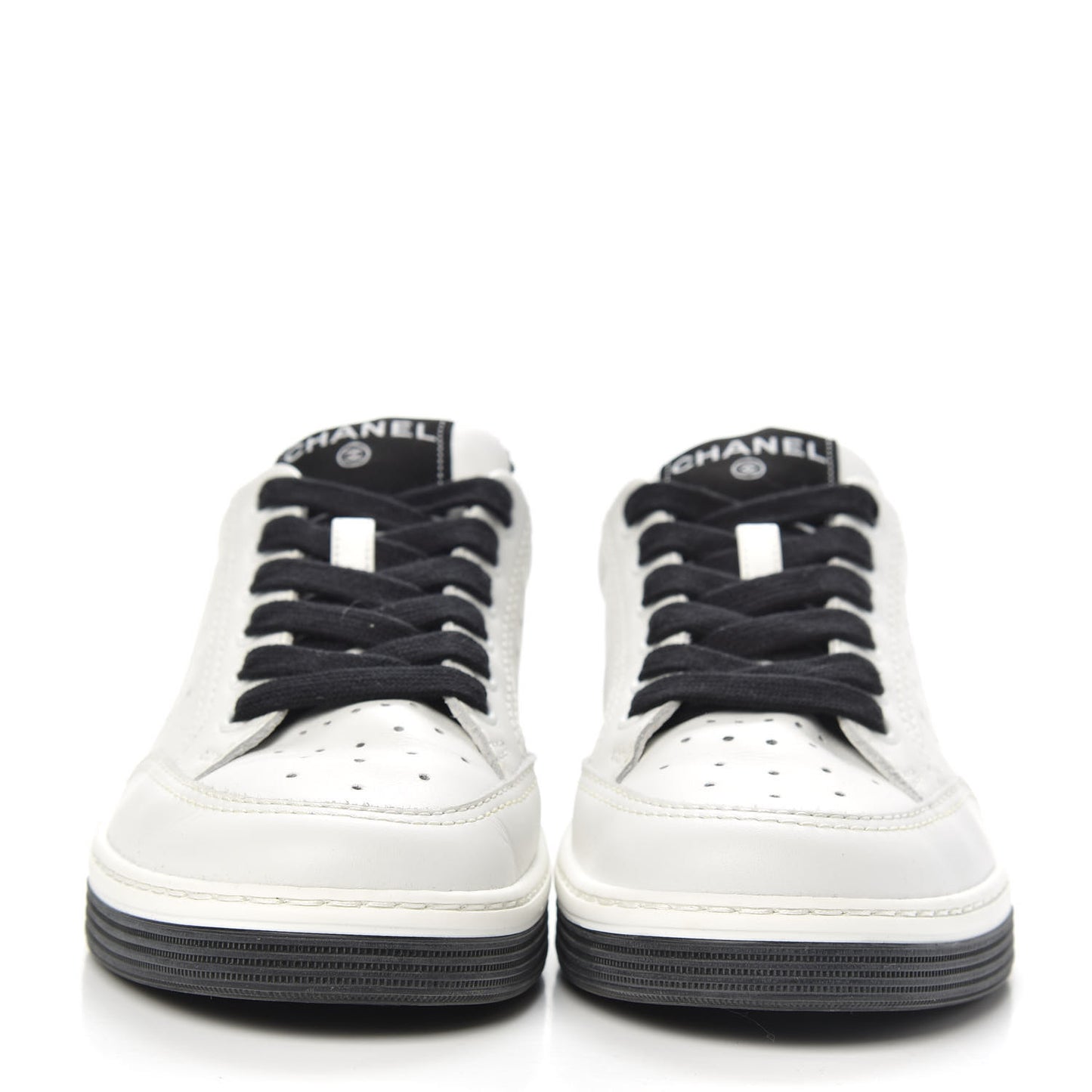 Calfskin Womens Logo Sneakers 36 Black White