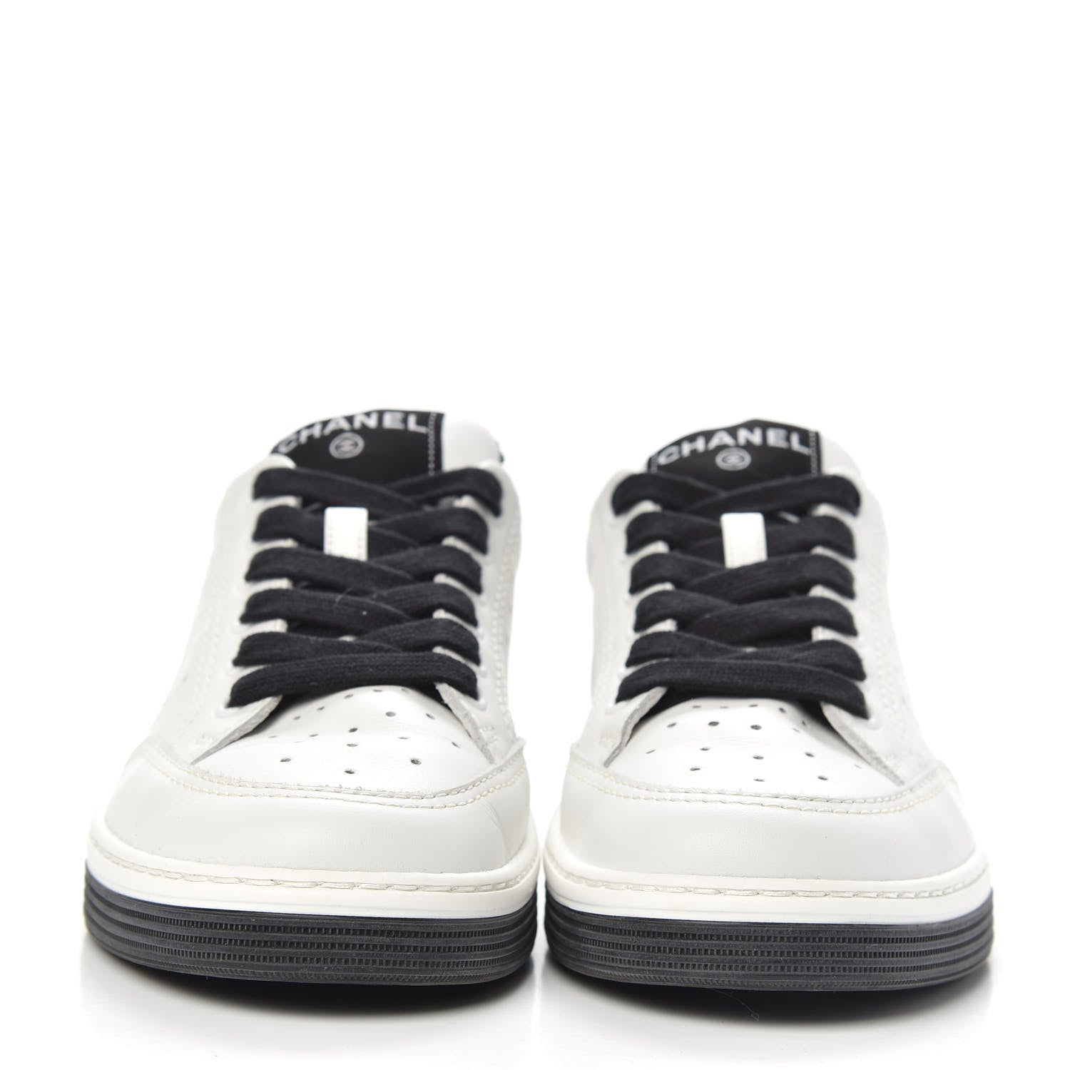 Chanel Calfskin Womens Logo Sneakers 36 Black White 2 of 9