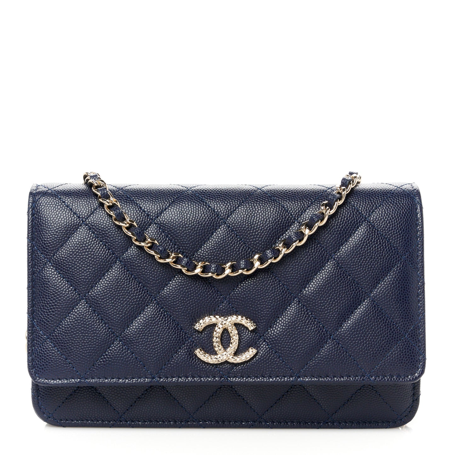 Caviar Quilted Hammered CC Wallet on Chain WOC Navy Blue