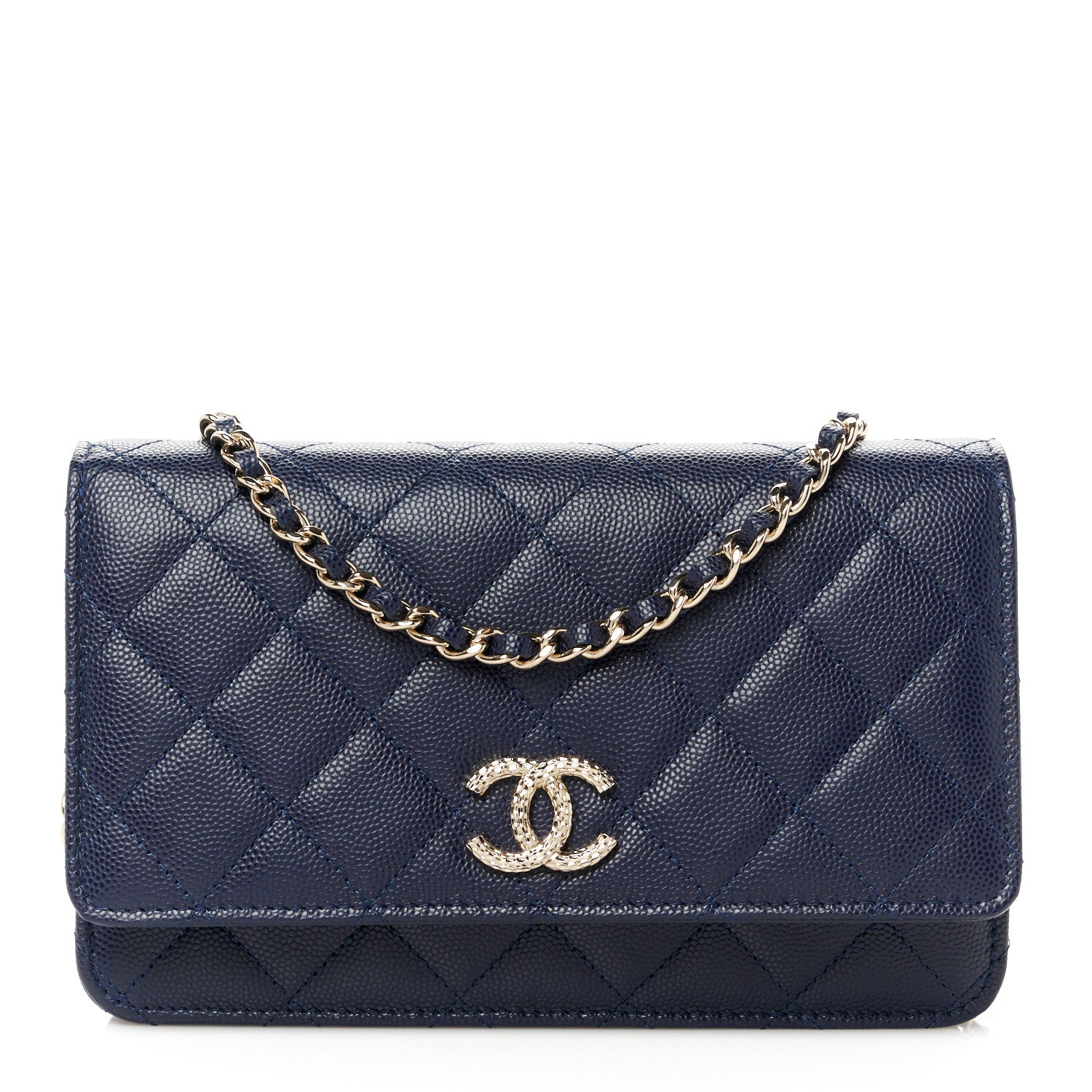 Chanel Caviar Quilted Hammered CC Wallet on Chain WOC Navy Blue 1 of 10