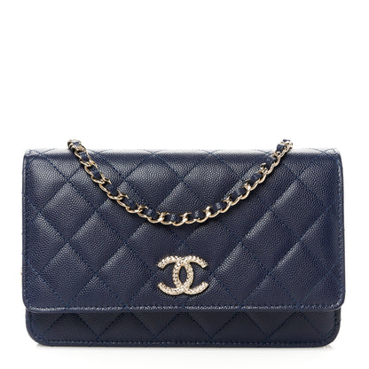 Chanel Caviar Quilted Hammered CC Wallet on Chain WOC Navy Blue 1 of 10