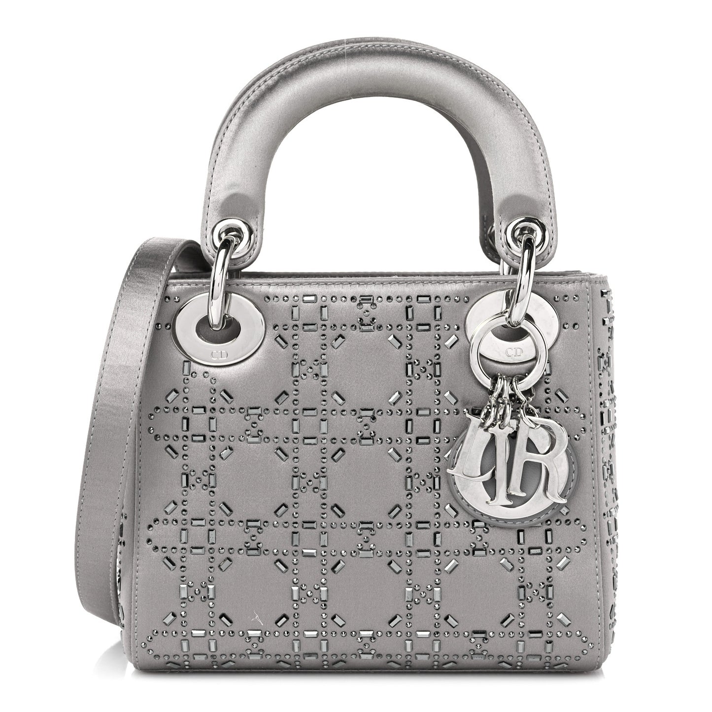 Satin Crystal Cannage Mini Lady Dior Gray