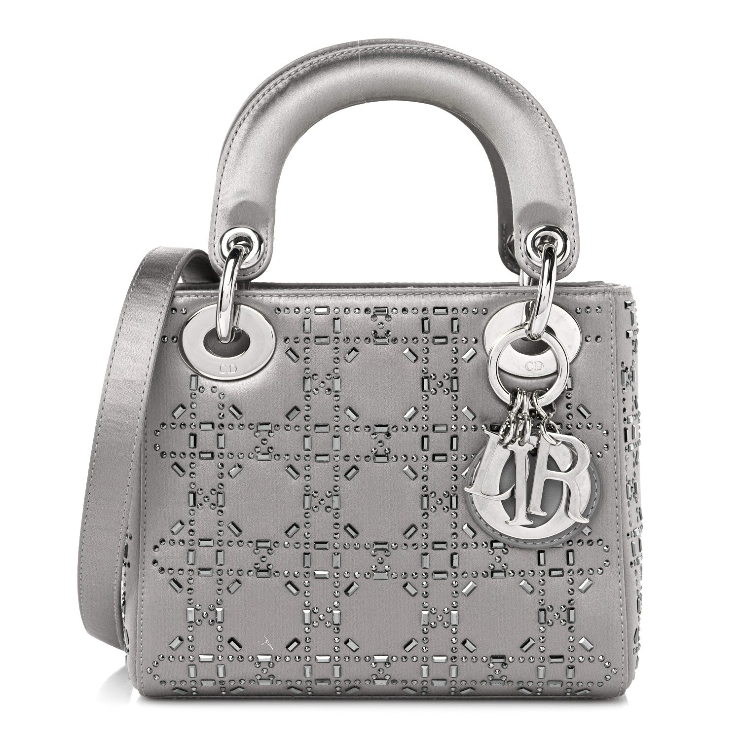 Christian Dior Satin Crystal Cannage Mini Lady Dior Gray 1 of 13